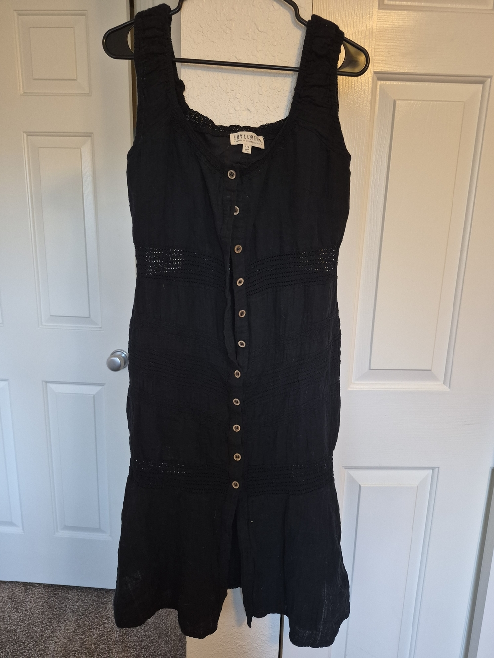 Idyllwind Black Button-Front Sleeveless Cotton Dress